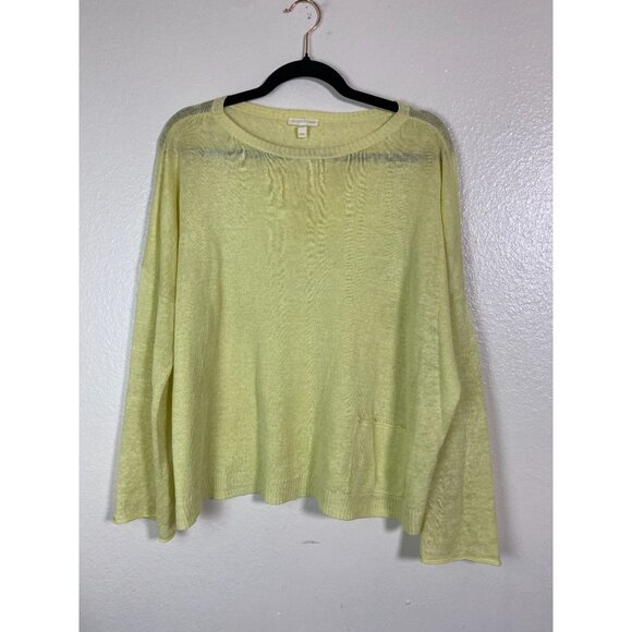 Eileen Fisher Yellow Organic Linen Lightweight Sweater Size Medium Long Sleeve - Picture 15 of 15